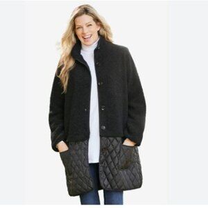 WOMAN WITHIN Black 2-in-1 Zip-Off Berber Quilted Jacket Button Down Plus Size 5X